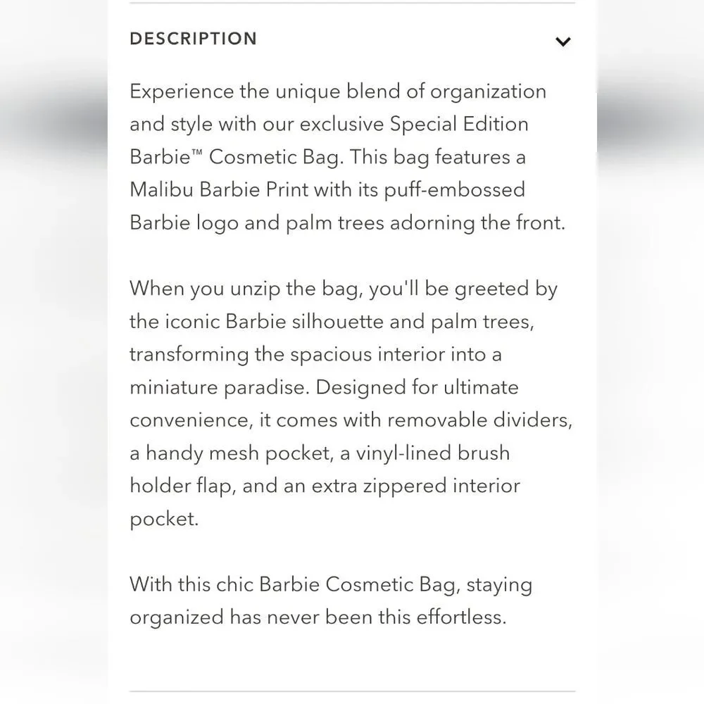 Impressions X Barbie Cosmetic Case‎ w/Dividers